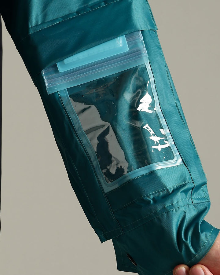 Navy Blue with Teal - Rain Jacket with Pant and Mobile Pouch
