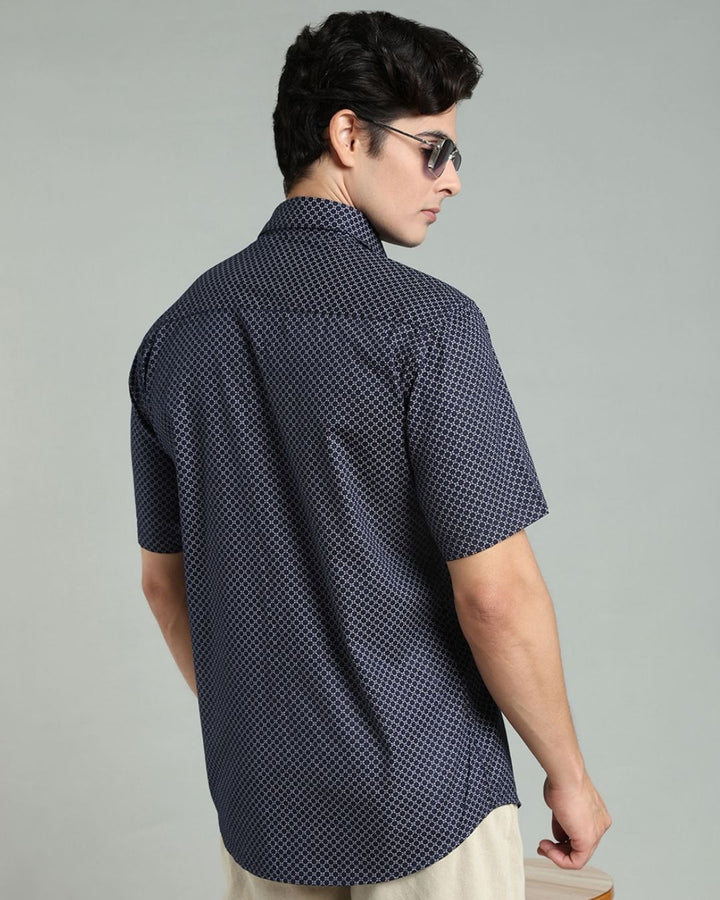 Navy Round Print -Half-Stain Proof