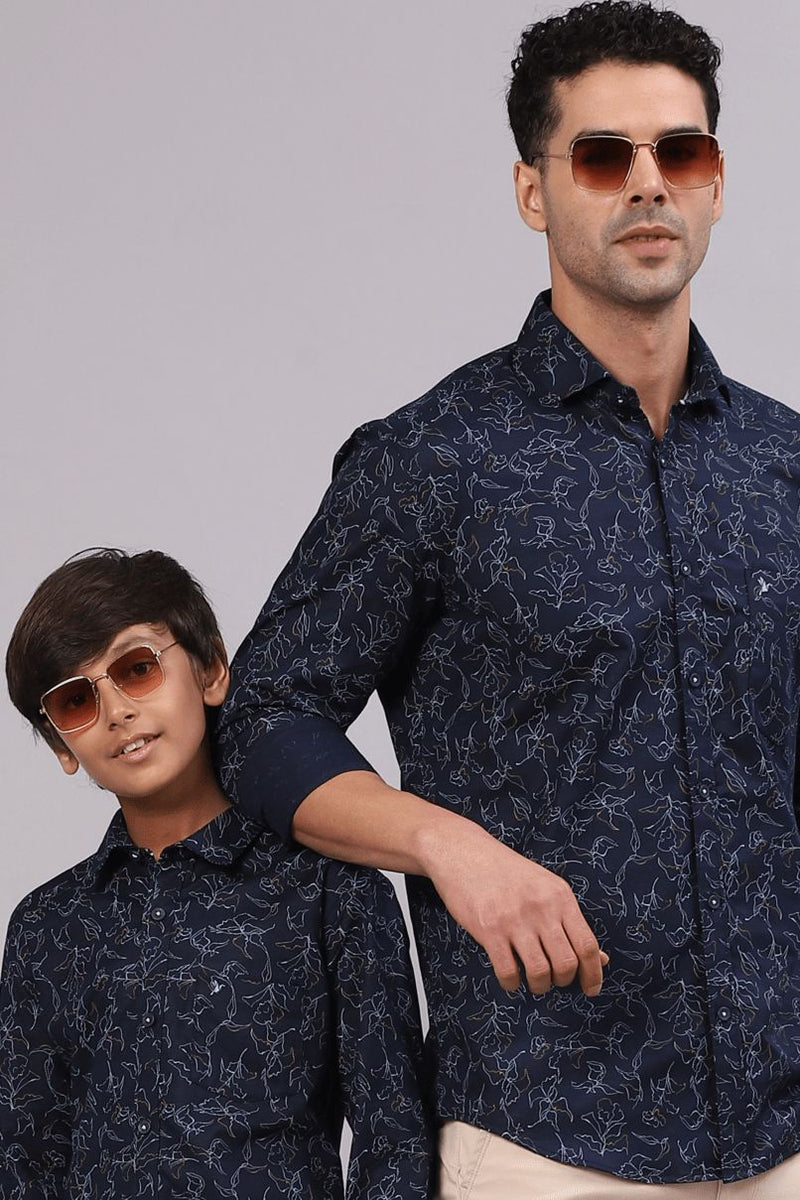 FATHER & SON - Navy Leafy Print