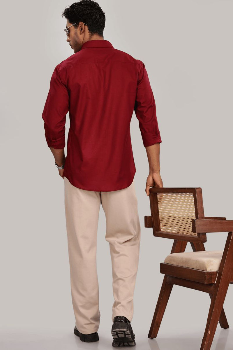 Cherry Red Cotton Linen-Full-Stain Proof