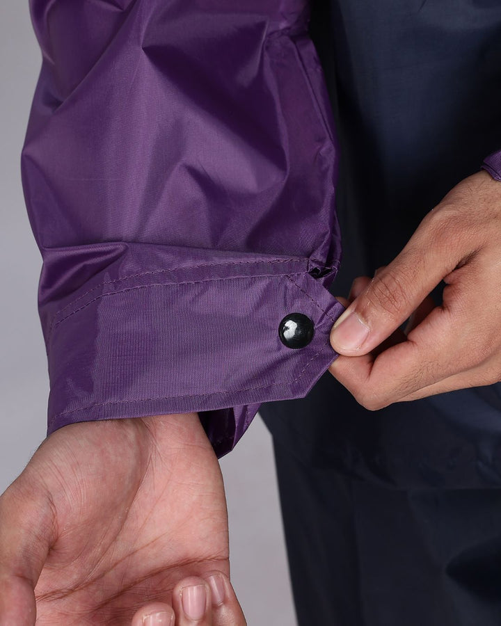 Navy Blue with Violet - Rain Jacket with Pant and Mobile Pouch