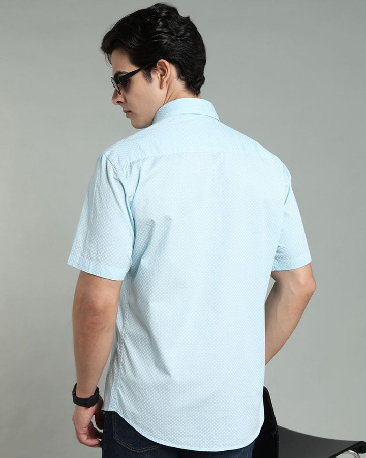 Aqua Blue Square Print -Half-Stain Proof