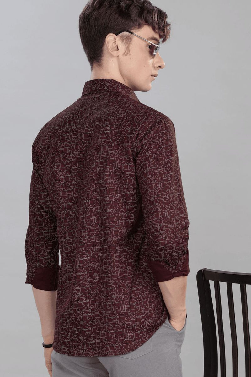 Teak Maroon Geo Print -Full-Stain Proof