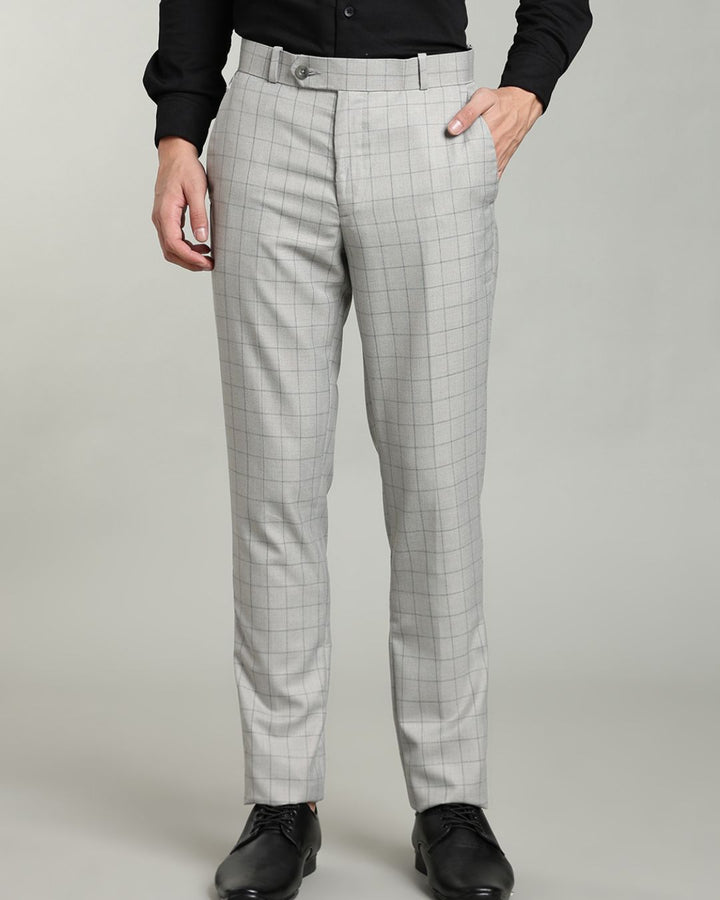 Silver Grey Box Checks - Wrinkle free Formal Pant