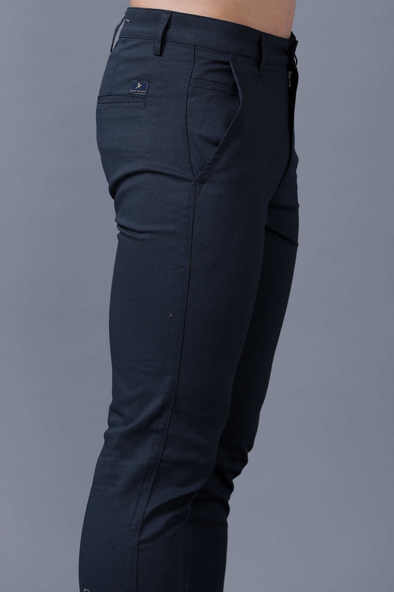 Navy Blue Printed - 2 way stretch - COTTON PANT