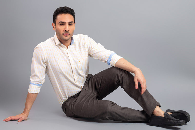 Shinning Grey Stripes - 2 way stretch - COTTON PANT