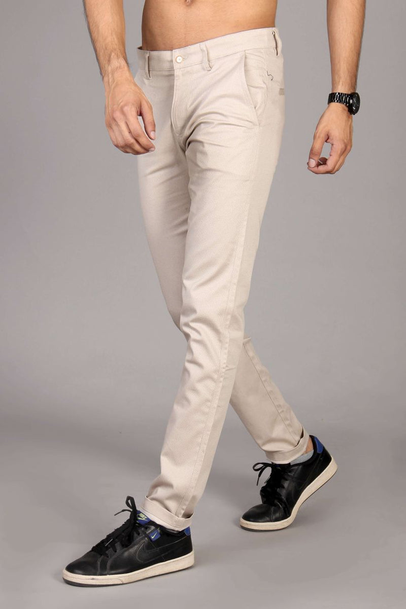 Cream Printed - 2 way stretch - COTTON PANT