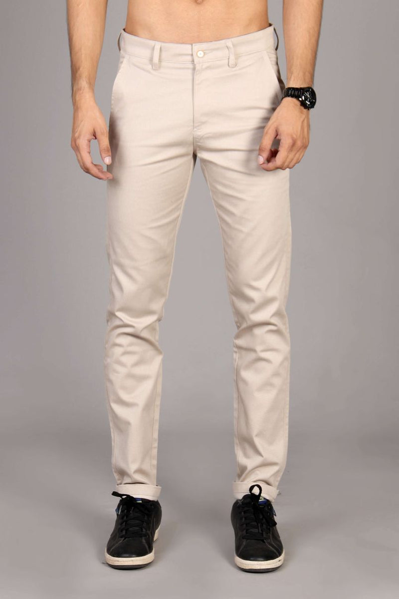 Cream Printed - 2 way stretch - COTTON PANT