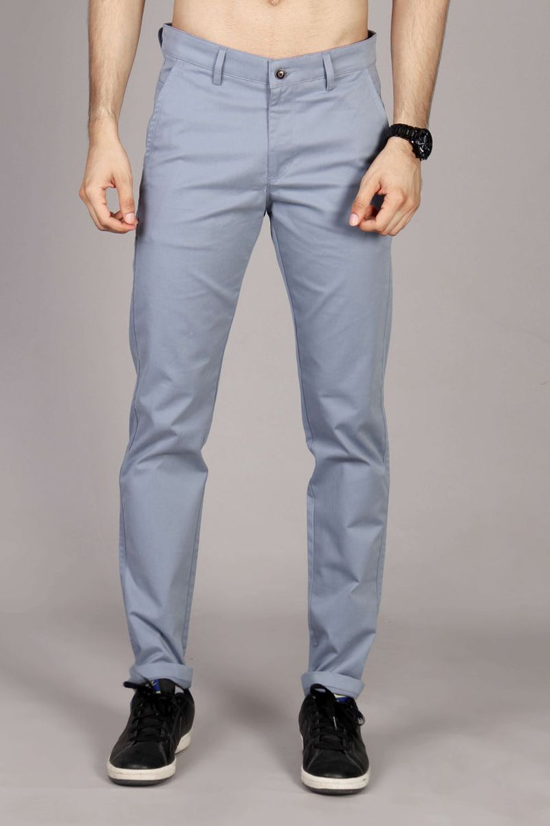 Buy STOP Dark Grey Solid Cotton Lycra Slim Fit Mens Trouser | Shoppers Stop