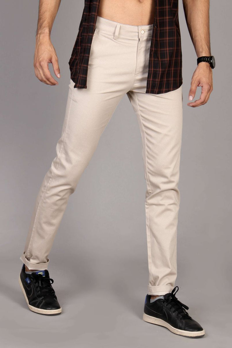 Cream Printed - 2 way stretch - COTTON PANT