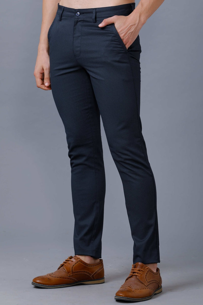 Navy Blue Printed - 2 way stretch - COTTON PANT