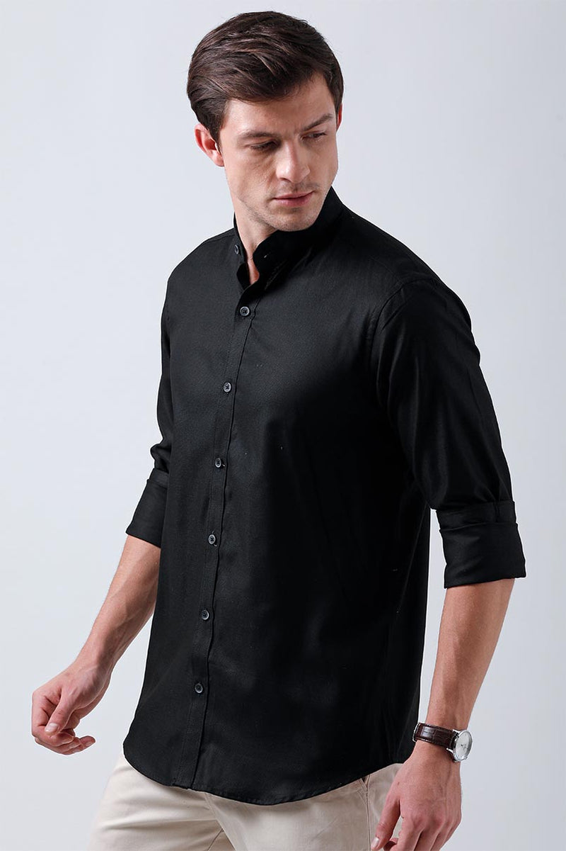 Royal Black Chinese Collar Solid -Full-Stain Proof