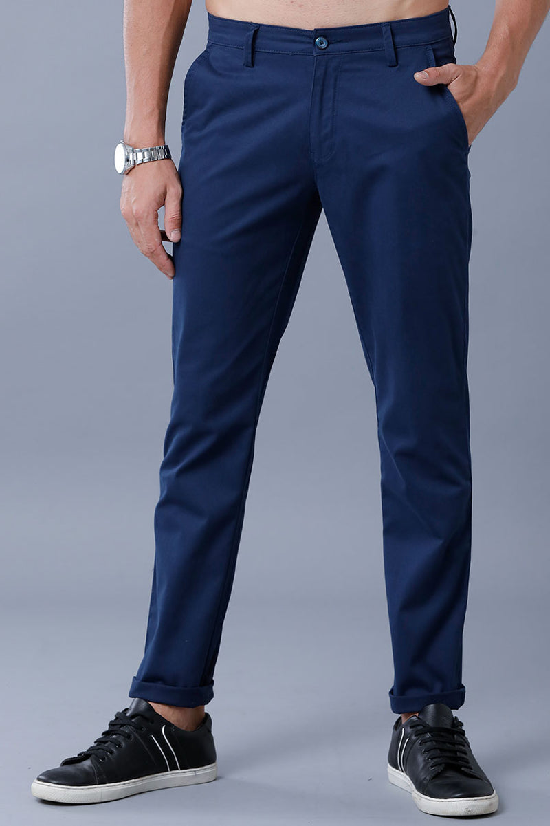Firefly Navy Blue Textured Premium Cotton Pant For Men