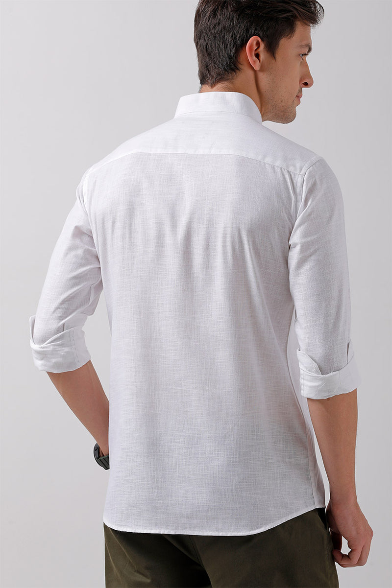 White Cotton linen - Chinese Collar-Full-Stain Proof