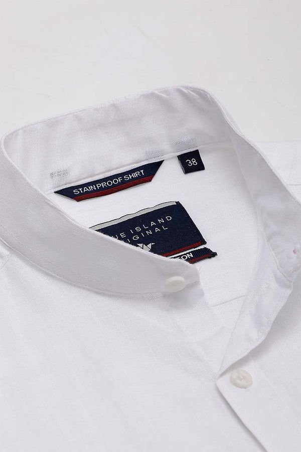 White Cotton linen - Chinese Collar-Full-Stain Proof