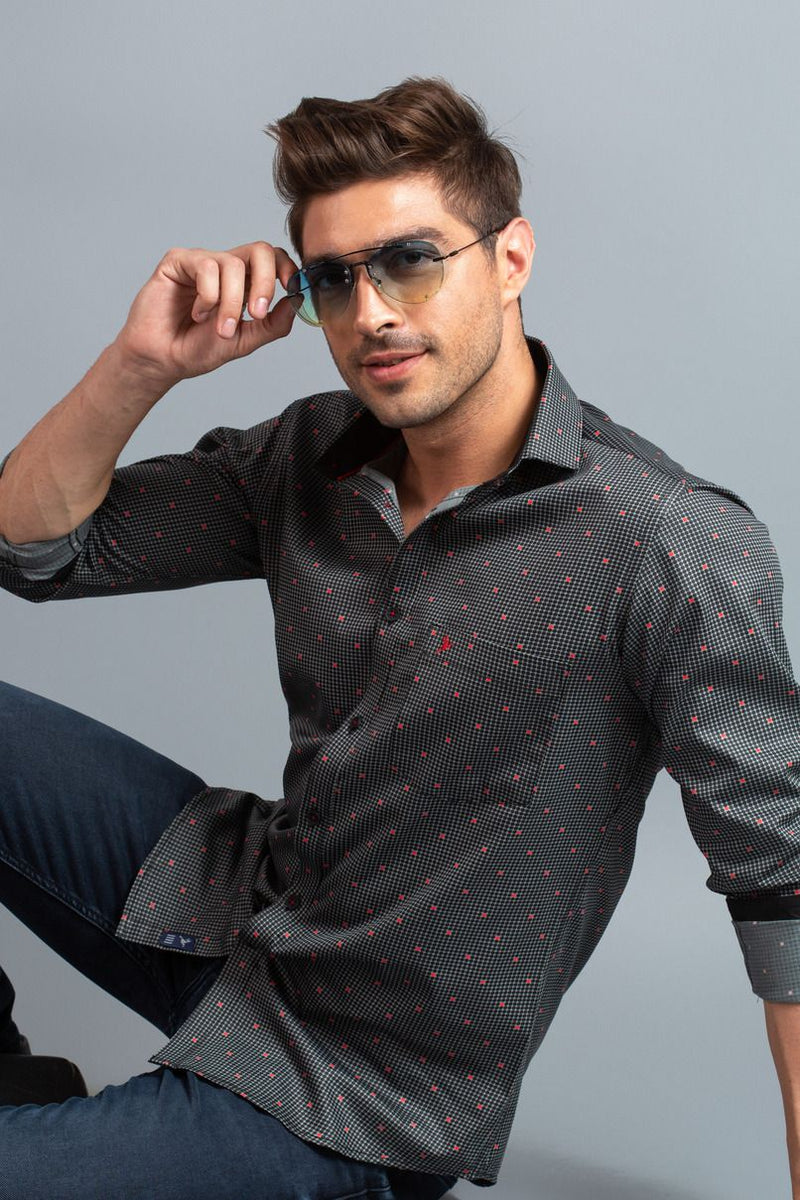 Red on Black Dotted Print-Full-Stain Proof