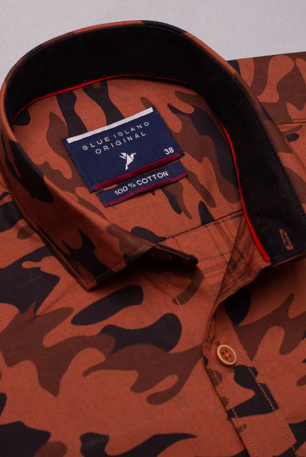 Brown Camouflage Print-Full-Stain Proof