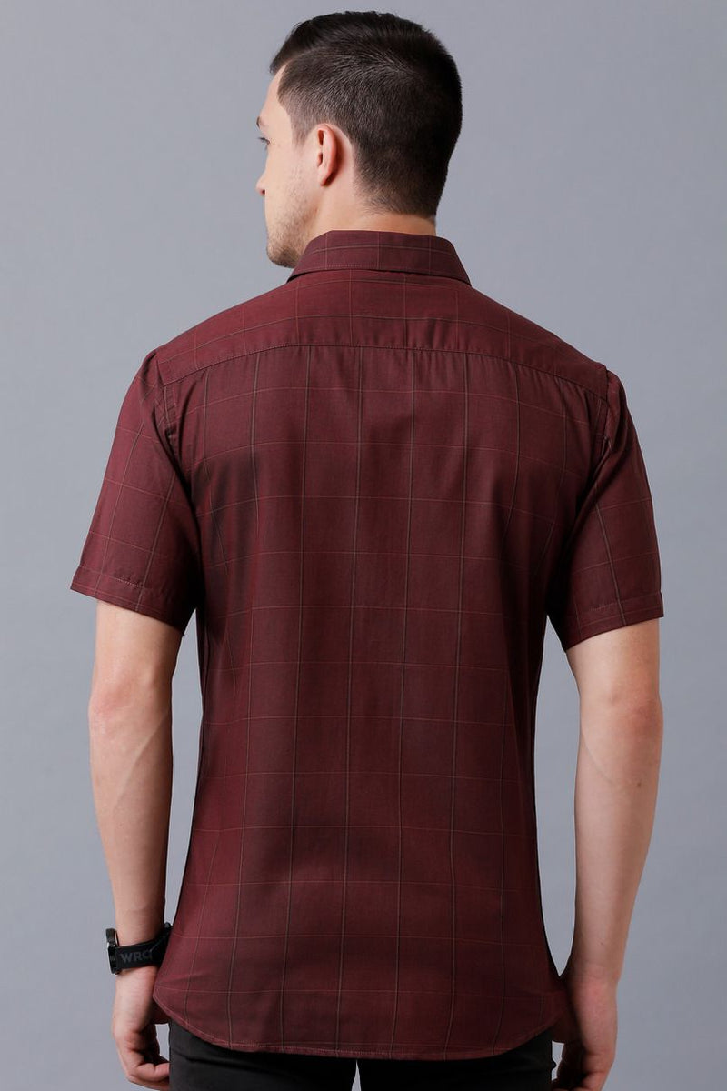 Maroon Line Checks - Half Sleeve - Stain Proof