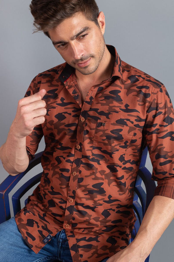 Brown Camouflage Print-Full-Stain Proof