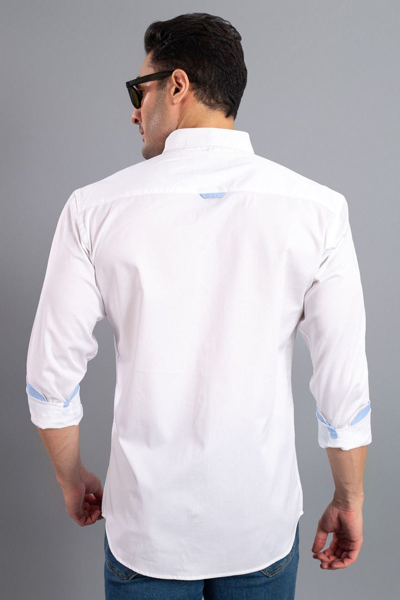 White with Blue Solid-Full-Stain Proof