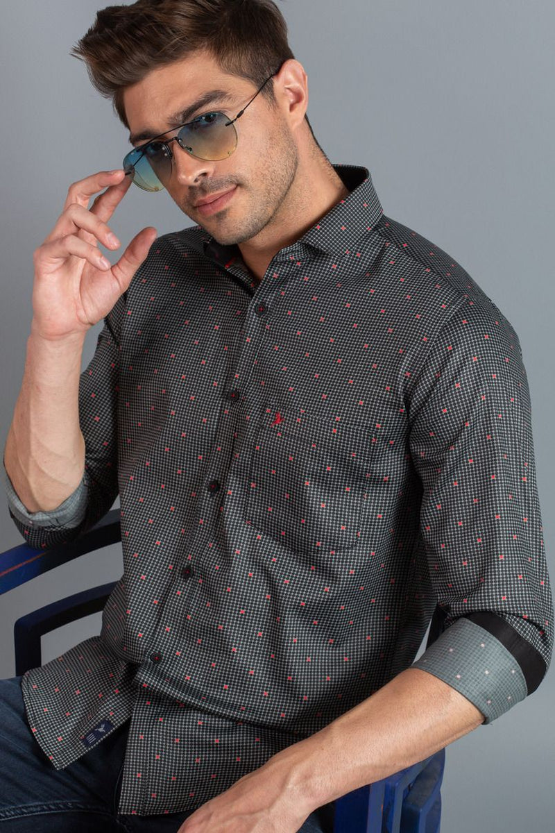 Red on Black Dotted Print-Full-Stain Proof