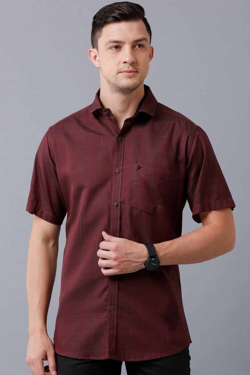 Maroon Line Checks - Half Sleeve - Stain Proof