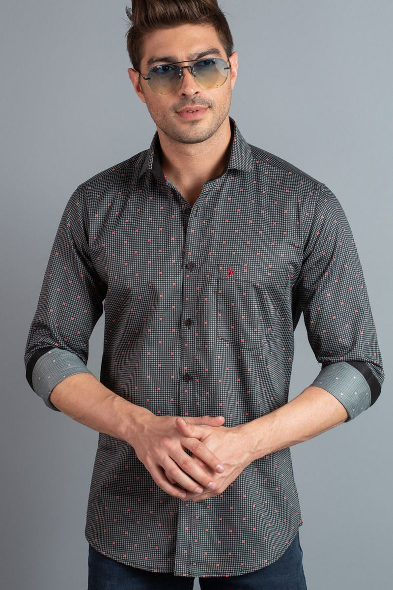 Red on Black Dotted Print-Full-Stain Proof