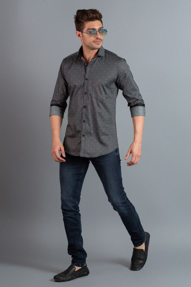 Red on Black Dotted Print-Full-Stain Proof